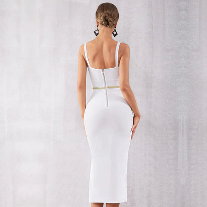 V-Neck Bandage Dress - Women's Stylish Evening Gown