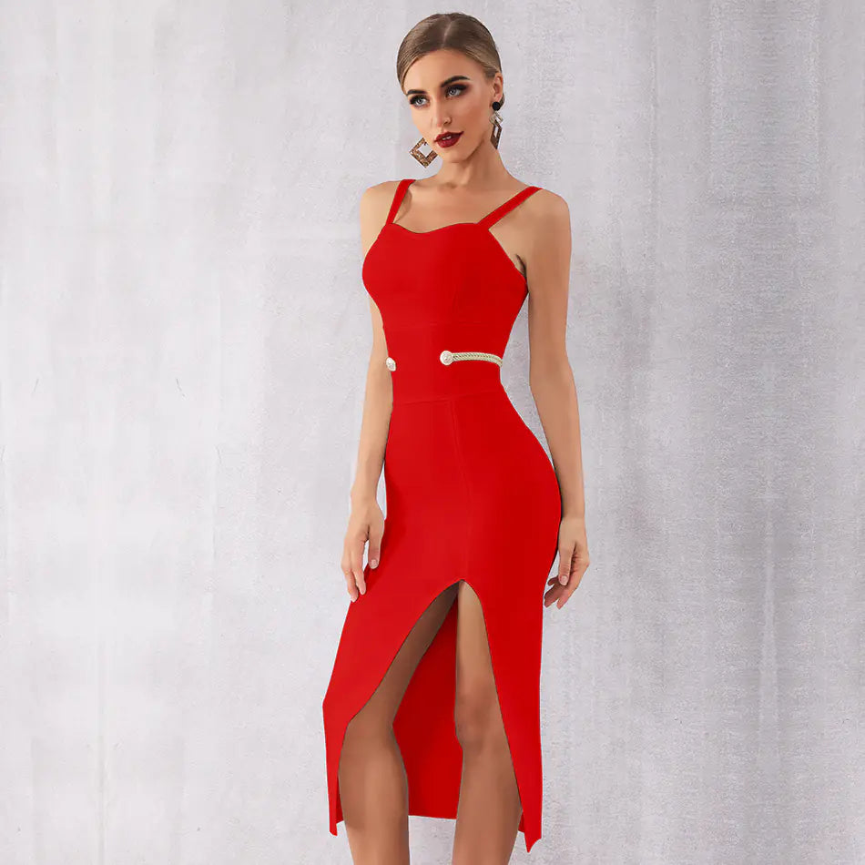 V-Neck Bandage Dress - Women's Stylish Evening Gown